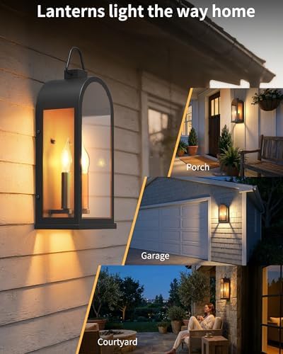 17" Outdoor Wall Lights 2-Light Lantern Black Exterior Lighting Fixtures - Image 3