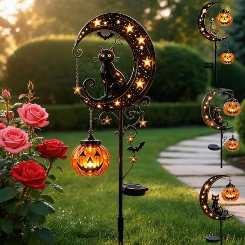 New Pumpkin Moon Garden Stake Light, Black Cat Garden Stake Light，C by Unknown