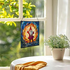 Fire Ring Gnome Dance Stained Glass Suncatcher – Square Hanging Window Panel for Home or Greenhouse – Whimsical Glass Art Gift for Garden Lovers, Christmas, Halloween, Father Days GdB5ES - Image 3