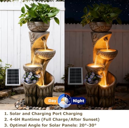 4 Tiered Solar Water Fountain Outdoor Garden Waterfall Fountains - Image 5