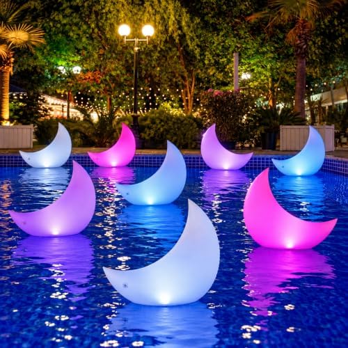 TIALLY Floating Pool Lights - Large Solar Powered Crescent Moons (8 Pack) by Tially