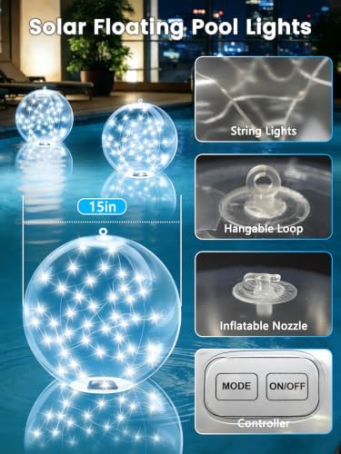 2 Pack Floating Pool Lights, White Solar Powered Pool Ball Light That Float - Image 5