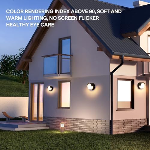 2‑Pack 12W Black Round Outdoor Wall Sconce, 3000K Warm‑White Wall Lantern for Courtyard Yard - Image 5