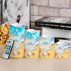 Beach Shell Starfish Flameless Candles with Remote Timer Flickering LED Pillar Candles Color Changing Set of 4 Home Table Beach Wedding Decoration - Image 4