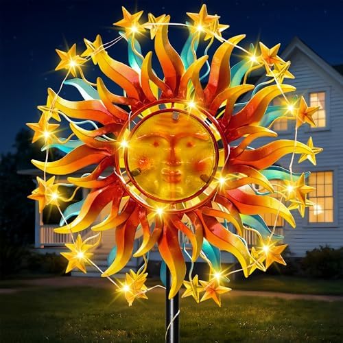 60.3" Solar Wind Spinner Outdoor Metal Sun Kinetic Sculpture – Dual-Sided Garden Spinner with Waterproof LED Vine Lights, Rust-Proof Yard Art Decor for Patio, Lawn & Pathway by VISFLAIR