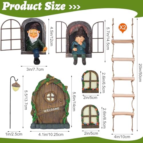 7 Pcs Fairy Garden Accessories Tree Hugger Gnome Statue Tree Faces - Image 2