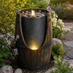 Rustic Barrel Garden Fountain with LED Lights by Noeko