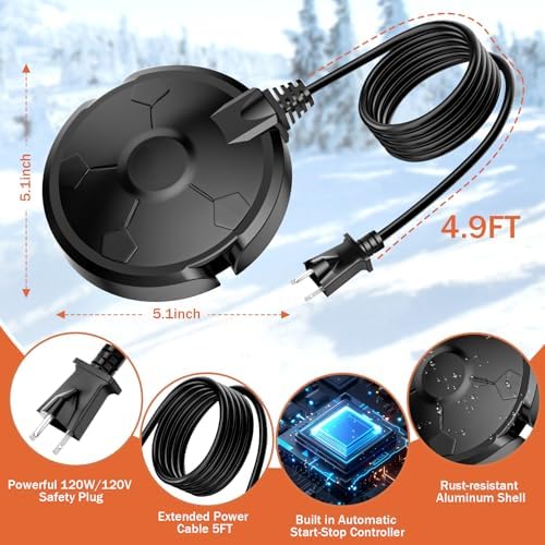 Daoeny Bird Bath Heater, 120W Bird Bath Heaters for Outdoors in Winter, Birdbath Water Heater Full-Covered Aluminum, Heated Bird Bath Pond Deicer Thermostatically Control for Patio Yard Farm (Black) - Image 4