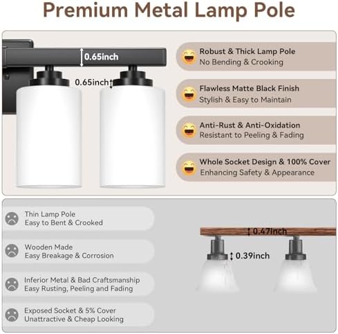 VerRon 5-Light Bathroom Light Fixtures, 31" Black Modern Vanity Lights - Image 5