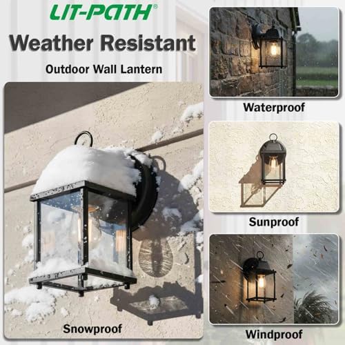 LIT-PaTH Outdoor Wall Light Fixture, Aluminum Glass, Black, 2 Pack - Image 3