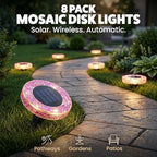 Bell+Howell 8 Pk Mosaic Solar Lights Outdoor LED Disk Pathway Lights, Pink - Image 2