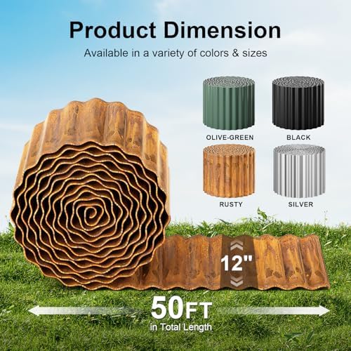 Land Guard Corrugated Garden Edging Border, 12" x 50' Landscape Paver Edging, Tall Landscape Edging, Fence for Garden, Flower Bed, Lawn and Landscape Edging (Rusty) - Image 2
