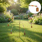 Novabright Whimsical Bead and Bell Tree Yard Stake 40 Inch H 12 Arm Bead Art Garden Decoration Handmade Rustic Metal Decorative Yard Stake for Women Gift Party Decor - Image 3