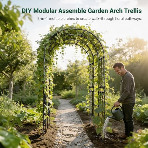 Miory Garden Arch Trellis for Climbing Plants Outdoor, 3.9x7.9ft Steel with PE Coating, Garden Archway for Vegetable, Vines, Wedding Arbor (Black) - Image 5