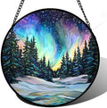 Aurora Landscape Stained Glass Window Hanging Suncatcher Xmas Gifts 15" by DASTOLL