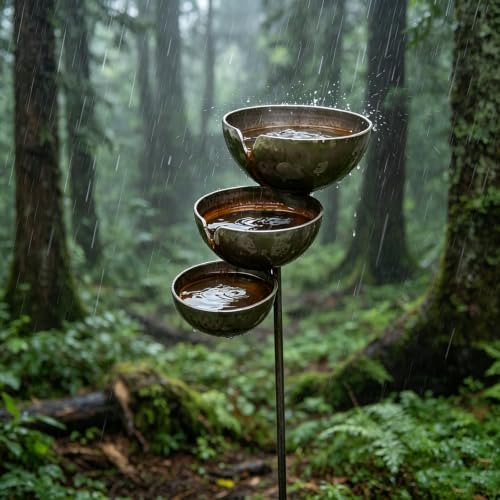Three-Tiered rainwater Harvester Garden Pole, Vintage Rusted Metal Bird Bath, Bird and bee Drinking Cup, Decorative Outdoor rainwater Harvester Suitable for Patio, Lawn, and Garden Landscaping (1) - Image 7
