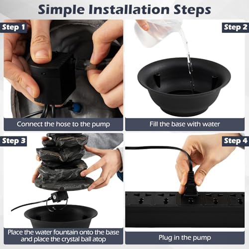 Giantex Tabletop Water Fountain with Warm LED Light, Tiered Rock Waterfall with Pump, Zen Meditation Desktop Decor for Office, Home Relaxation - Image 4