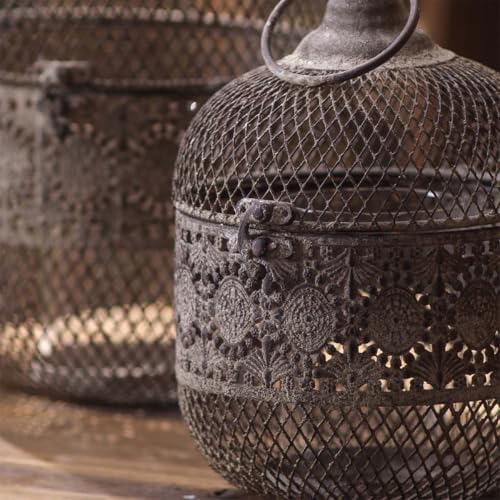 Moroccan Style Metal Mesh Candle Holder with Ring Handle - Image 7