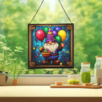 Birthday Balloon Gnome Stained Glass Suncatcher – Square Hanging Window Panel for Home or Greenhouse – Whimsical Glass Art Gift for Garden Lovers, Christmas, Halloween, Father Days mKbNDa - Image 2