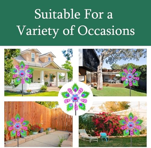Solar Peacock Wind Spinners for Yard and Garden, 40 Inch Solar Windmill Garden Whirligig Kinetic Spinners Decor for Lawn,Patio&Yard, Metal Whirligigs Purple Wind Spinners Outdoor - Image 6