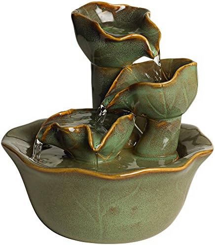 Organic Water Lily Ceramic 8" High Tabletop Outdoor Indoor Small Fountain - Image 6