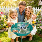 Mellbree Bird Bath for Outside 13", Metal Freestanding 13" Dia 39" H Lake Blue Gold Gilding Birdbath with Perch & Feeder Bowl, Multi-Functional for Garden Patio Yard Lawn Outdoor Decor - Image 2