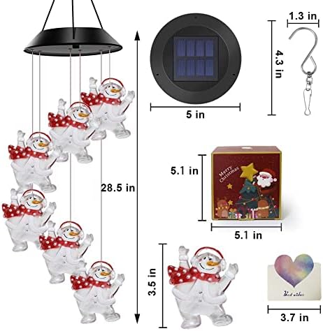 Solar Snowman Star Wind Chimes Outdoor,LED Color Changing Solar Lights Outdoor Decor Mobile Wind Spinner Wind Chimes for Home Party Night Garden Decoration - Image 4