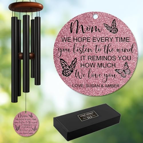 Personalized Mom Memorial Wind Chime – “Every Time You Listen to The Wind” Custom Names Tribute – Sympathy Gift for Loss of a Beloved Parent – Outdoor Remembrance Hanging Windchime for Loving Memory by AlpadilCo