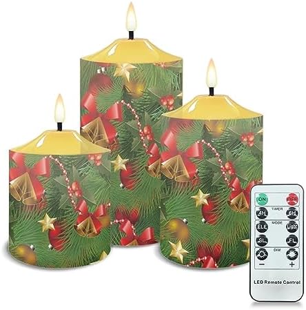 Cozeyat Flameless Candles with Remote Christmas Lights Bowknot Tree Design Electric LED Candles for Indoor Outdoor Christmas Decor Flickering Pillar Tea Lights Battery Operated by Cozeyat