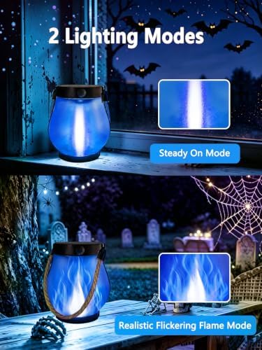 4 Pack Solar Lanterns Outdoor Waterproof Blue Solar Halloween Flame Lights - Image 2