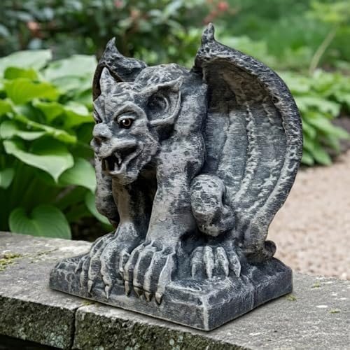 OLOMA Concrete Gargoyle Statue Handmade Outdoor Garden Decor Gothic Stone Monster Sculpture Fantasy Demon Cement Figurine Yard Patio Lawn Decoration Ornament Mythical Creature Gift - Image 3