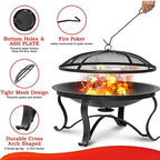 SINGLYFIRE 29 inch Fire Pits for Outside Firepit Outdoor Wood Burning Bonfire Pit Steel Firepit Bowl for Patio Backyard Camping,with Ash Plate,Spark Screen,Log Grate,Poker, bronze - Image 3