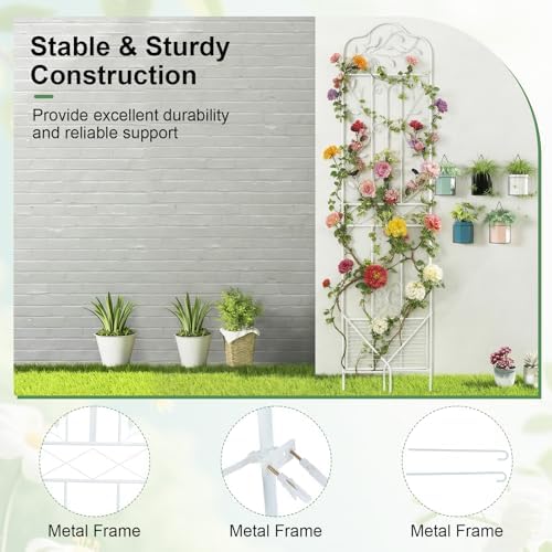 Giantex Metal Garden Trellis for Climbing Plants Set 2, 75" x 20" Outdoor Rose Trellis w/Foldable Bottom, Freestanding Plant Support for Vines, Flowers, Vegetables & Fruits, Patio Lawn Garden, White - Image 4
