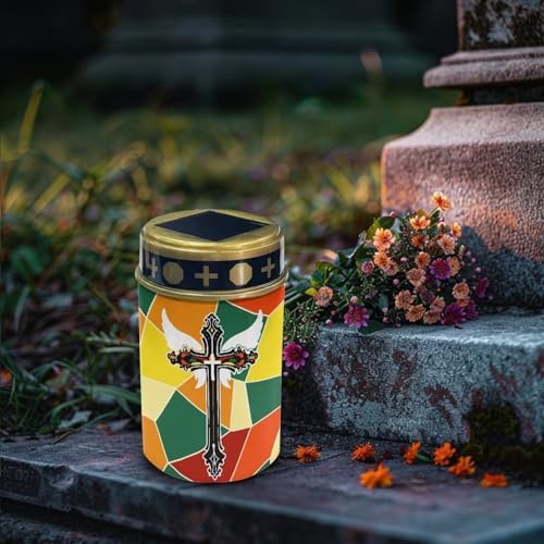 Poceacles Cross Outdoor Lights Solar Powered Flameless Candle Cemetery Votive Candles Waterproof Outdoor Memorial Candle Solar Stake Lights for Grave Cemetery, Gothic Wings Cross Colorful, Pack of 4 - Image 3