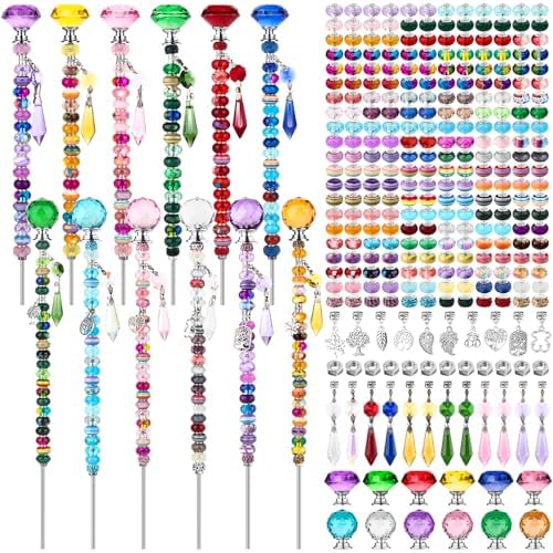 UFU 310Pcs DIY Fairy Wand Beaded Garden Stakes Kit, Decorative Garden Stakes with Colorful Crystal Pendants, Outdoor Fairy Garden Accessories, Beadable Items for Decor, Gifts & Craft (10 & 12 in) by UFU