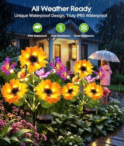 KOOPER Solar Garden Lights Outdoor 8 Pack, 24 Sunflowers & 32 Butterflies - Image 4
