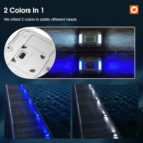 addlon Solar Dock Lights Marine 24 Pack, 2CCT Outdoor Driveway Marker Deck Lights, IP67 Waterproof, Solar Powered Deck Light for Pathway Warning Step Sidewalk Patio, Blue Light & Cool White, FCC - Image 3