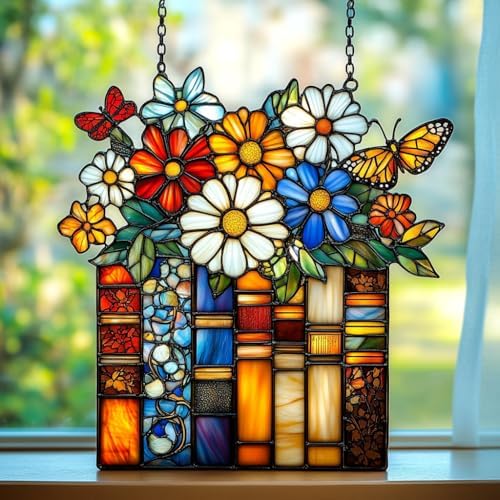 Floral Stack of Books Acrylic Suncatcher by AVAGAN