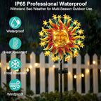60.3" Solar Wind Spinner with Lights, Double-Sided Sun Face Metal Garden Spinner with Kinetic Back Blades, Solar LED Outdoor Yard Art Decor for Patio Lawn Garden - Image 4