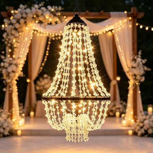 Solar Hanging Crystal Chandelier, Waterproof LED Outdoor Garden Decor Light by hopanrel