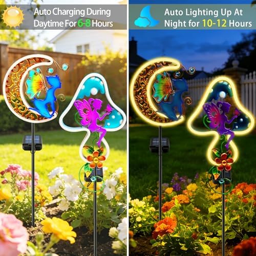 VOOKRY Solar Lights,Metal Waterproof Neon Moon Glowing Garden Stake Light - Image 2