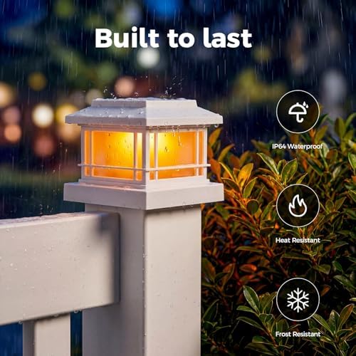 JOFIOS Flickering Flame Solar Post Cap Lights Outdoor, White Post Lights with 3 Color Temperature, Fits 3.5" 4" 4.5" 5" Wood/Vinyl Posts, IP64 Waterproof Fence Deck Lights for Garden Patio Yard 16Pack - Image 4