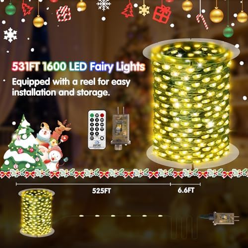 KNONEW 532FT 1600LED Green Wire Outdoor Fairy Lights Plug in Warm White - Image 5
