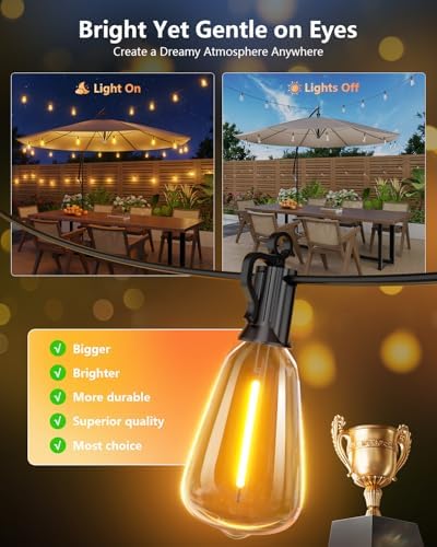 Brightown 100FT Solar String Lights Outdoor, 31+2 Shatterproof LED Bulbs - Image 2