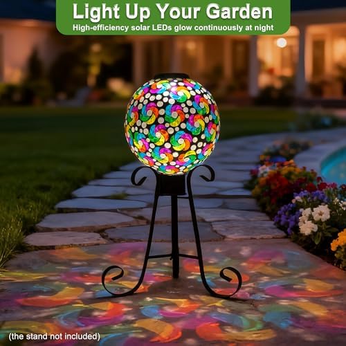 SAVENNA Mosaic Solar Gazing Ball 10 Inch, Glass Garden Globe with Auto On/Off for Yard, Lawn & Outdoor Decor, Multicolor Mosaic - Image 5