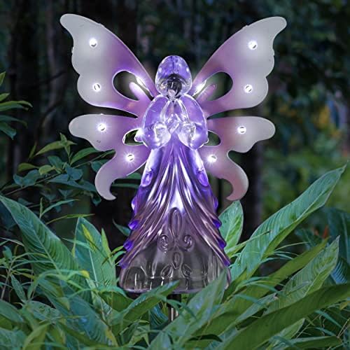 Exhart Garden Solar Lights, Decorative Angel Garden Stake, 13 LEDs, Cute Yard and Pathway Decor, Purple, 7 x 40 Inch by Exhart