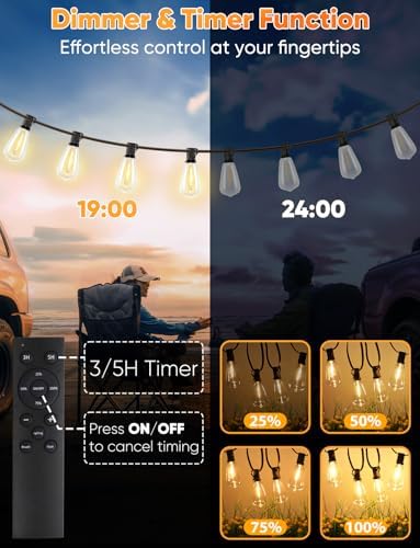 Brightever Outdoor String Lights with Remote, 200FT LED Patio Lights with 62 ST38 Shatterproof Vintage Bulbs, Dimmable String Lights for Outside, Waterproof IP65 Outdoor Lighting for Balcony, Camping - Image 4