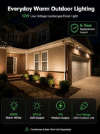 12V Landscape Flood Light, 12W 871LM, IP65 3000K Black, 4 Pack - Image 2