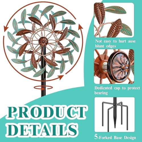 360° Wind Spinners Outdoor, Wind Sculptures Windmill with Metal Stake, Kinetic Large Metal Yard Art Decor Spinners Pinwheels for Garden Outside Patio Lawn - Image 3