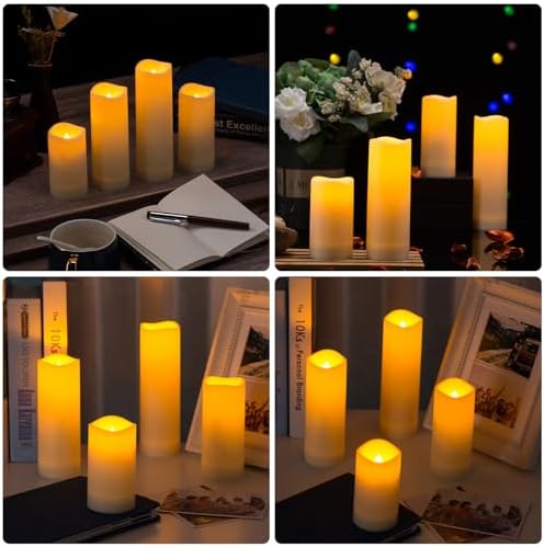 12-Pack Flameless LED Candles with Remote & Timer, 4 Sizes (3.9" to 6.9"), Waterproof Outdoor Pillar Candles, Realistic Flame & Steady Light Modes for Wedding, Patio, Party - Image 7